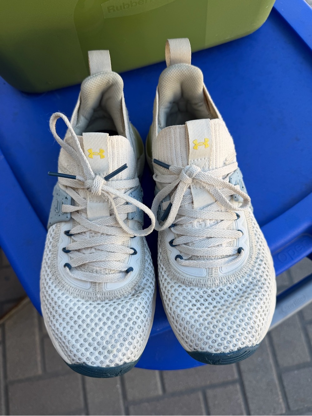 Under Armour Beige Mesh Trainers with Teal Accents